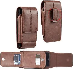 Xtra Series Premium Vertical Leather Pouch Case (6.5 inch & Above Screen Size) - Brown