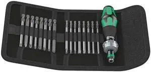 WERA - 5051040001 Kraftform Kompakt 60 Ra Ratchet Screwdriver & Long PZ, Ph, TX, Hex Bits, 051040