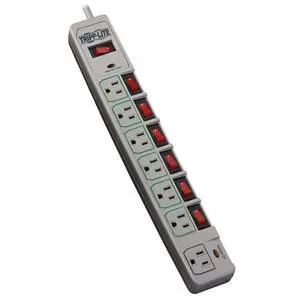 7-Outlet Surge Protector Power Strip with 6 Individually Controlled Switches, 6 Foot / 1.83M Cord, Lifetime Limited Warranty & $25,000 Insurance (TLP76MSG) 7-Outlet Surge Protector Power Strip with 6 Individually Controlled Switches, 6 Foot / 1.83M Cord, Lifetime Limited Warranty & $25,000 Insurance (TLP76MSG)
