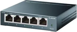 TP-Link TL-SG105, 5 Port Gigabit Unmanaged Ethernet Switch, Network Hub, Ethernet Splitter, Plug & Play, Fanless Metal Design, Shielded Ports, Traffic Optimization