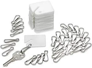 AdirOffice White Hanging Key Tags - Durable Plastic Tag with Metal Snap Hook - Uniform Colored Key Identification for Home & Office (100 Pack)