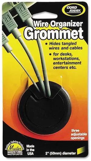 Cordaway 2" Desk Grommet, Adjustable Cord Cover, Cable Hole Wire Management, Three Different Sized Opening, Made in USA, Black Plastic (00201)