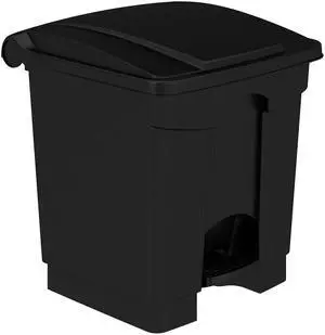 Safco Step On Plastic Trash Can with Foot Pedal, 8 Gallon Garbage Can for Kitchen, Indoor or Outdoor Use, Hands Free, Black