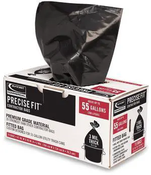 Suncast Commercial Extra Tall Precise Fit Contractor Trash Bags, 55 Gallon Capacity, 3 Mil Heavy-Duty Thickness, Compatible with Suncast 55 Gallon Trash Cans (Box of 15), Made in The USA