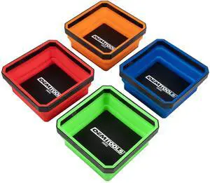 OEMTOOLS 26052 Foldable Magnetic Tray Set, Magnetic Tray for Mechanic's Small Parts, Sorting and Storage, Collapsible, 4-1/2" Square, 2 lb. Capacity, 4 Colors