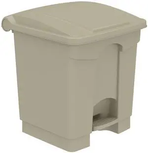 Safco Step-On Indoor Plastic Trash Can, Hands-Free Disposal, 8 Gallon, Tan