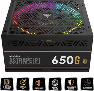 GAMDIAS ASTRAPE P1-650G 650W RGB Power Supply  Fully Modular, 80+ Gold Certified, Japanese Capacitors, Addressable RGB Lighting, Silent Hydraulic Bearing Fan