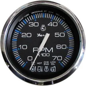 Faria Chesapeake Black SS 4"" Tachometer w/Systemcheck Indicator - 7,000 RPM (Gas - Johnson/Evinrude Outboard)
