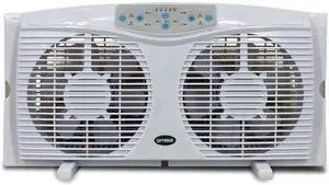 Optimus F-5286 8 Reversible Twin Window Fan with Thermostat