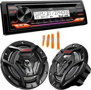 JVC KD-T91MBS Marine Stereo w/ CD, BT, USB, SiriusXM Ready, Amazon Alexa + Pair CS-DR6200M 6.5" Black Marine Speakers