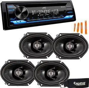 JVC KD-TD71BT - CD Receiver featuring Bluetooth, Front USB, AUX, Amazon Alexa + Two Pairs Of JVC 6x8" Speakers
