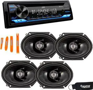 JVC KD-T710BT - CD Receiver featuring Bluetooth, Front USB, AUX, Amazon Alexa + Two Pairs Of JVC 6x8" Speakers