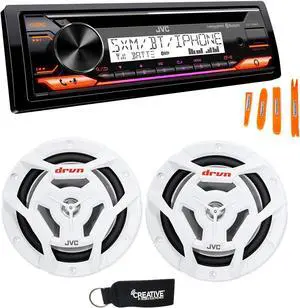 JVC KD-T91MBS Marine Stereo w/ CD, BT, USB, SiriusXM Ready + Pair CS-DR6201MW 6.5" White Marine Speakers
