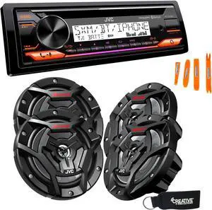 JVC KD-T91MBS Marine Stereo w/ CD, BT, USB, SiriusXM Ready, Amazon Alexa + 2 Pairs CS-DR6200M 6.5" Black Marine Speakers