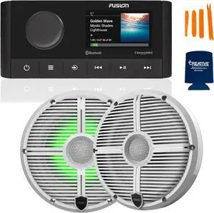 Fusion MS-RA210 Marine AM/FM/BT/NEMA2000/Sirius XM Ready Stereo with 1 Pair Wet Sounds RECON 6-XWW RGB High Output 6.5" RGB Lighting Marine Coaxial Speakers,