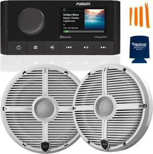 Fusion MS-RA210 Marine AM/FM/BT/NEMA2000/Sirius XM Ready Stereo with 1 Pair Wet Sounds RECON 6-XWW High Output 6.5" Marine Coaxial Speakers, White Grill