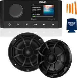 Fusion MS-RA210 Marine AM/FM/BT/NEMA2000/Sirius XM Ready Stereo with 1 Pair Wet Sounds RECON 6-BG High Output 6.5" Marine Coaxial Speakers, Black Grill