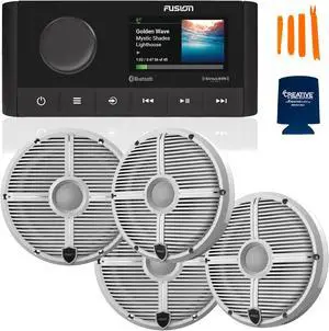 Fusion MS-RA210 Marine AM/FM/BT/NEMA2000/Sirius XM Ready Stereo with 2 Pair Wet Sounds RECON 6-XWW High Output 6.5" Marine Coaxial Speakers, White Grill