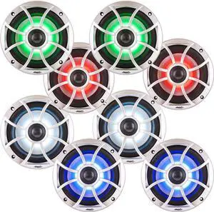 Wet Sounds Bundle: Four pairs of XS 65i Series Silver Grill 6.5" Speakers w/ RGB LED. 60 Watts RMS Each