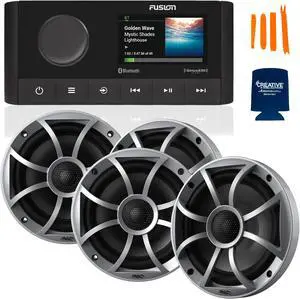 Fusion MS-RA210 Marine AM/FM/BT/NEMA2000/Sirius XM Ready Stereo with 2 Pair Wet Sounds RECON 6-S High Output 6.5" Marine Coaxial Speakers, Silver Grill