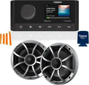 Fusion MS-RA210 Marine AM/FM/BT/NEMA2000/Sirius XM Ready Stereo with 1 Pair Wet Sounds RECON 6-S High Output 6.5" Marine Coaxial Speakers, Silver Grill