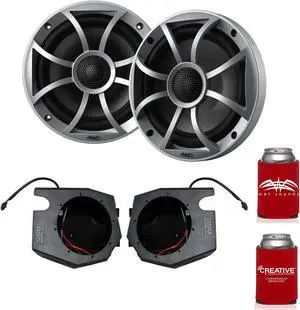 Wet Sounds RECON 6-S 6.5" Silver Grill Marine Speakers with RZ4-F65U 2014+ Polaris RZR Front Kick Pods