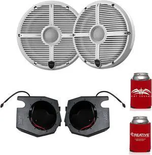 Wet Sounds RECON 6-XWW 6.5" White Grill Marine Speakers with RZ4-F65U 2014-2019 Polaris RZR Front Kick Pods