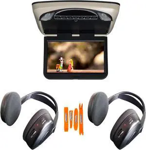Voxx Movies To Go VXMTG10 10.1" Hi-Res DVD LED Back-lit Overhead Monitor with 2 pair of wireless headphones