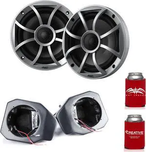Wet Sounds RECON 6-S 6.5" Silver Grill Marine Speakers with RG4-F65U Ranger XP1000 2018 and up Front Speaker Pods