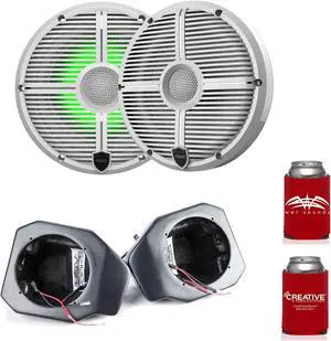 Wet Sounds RECON 6-XWW RGB 6.5" White Grill RGB Marine Speakers with RG4-F65U Ranger XP1000 2018 and up Front Speaker Pods