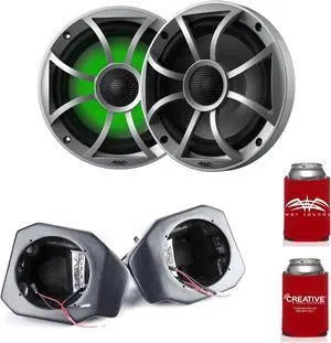 Two Wet Sounds Revo 12" Subwoofers, Grills, & RGB LED Rings - Black Subwoofers & Black Closed Face SW Grills - 2 Ohm