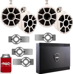 Wet Sounds for Mastercraft 2007 & Up - Two Pairs Of REV10 10" White Swivel Tower Speakers with Adapters & SD2 Amplifier