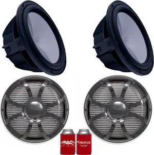Wet Sounds (2) REVO8FA-B 8" 4 ohm Black Subwoofer with (2) REVO8SW-BGRILL Black SW Closed Style Grill