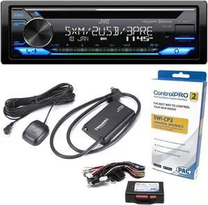 JVC KD-T925BTS CD Receiver featuring Bluetooth®, Front & Rear Dual USB, Sirius XM, Amazon Alexa, 13-Band EQ, with SXV300v1 Satellite Radio Tuner and PAC SWI-CP2 Steering Wheel Interface