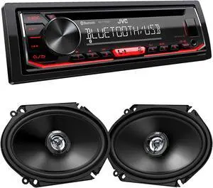 JVC KD-T720BT 1-DIN CD Receiver with Bluetooth Wireless Technology and USB/AUX Input with JVC 2 Pairs CS-DR6821 6x8" Coax Speakers