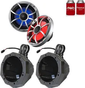 Wet Sounds 1-Pair OE-65ic-S-RGB 6.5" OEM Replacement Speakers W/ Grill & Lighting + SSV US2-C65 6.5" Pods w/1.75" Clamps