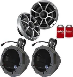 Wet Sounds 1-Pair OE-65ic-S 6.5" OEM Replacement Speakers W/ Silver Grill + SSV US2-C65 6.5" Pods w/1.75" Clamps