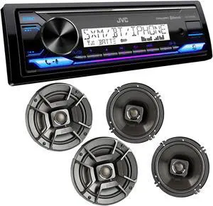 JVC KD-X38MBS Marine Digital Media Receiver with Bluetooth, USB, SiriusXM Ready, Conformal Coated PCB with 2 Pairs Polk DB652 6.5" Marine Speakers
