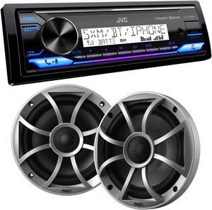 JVC KD-X38MBS Marine Digital Media Receiver with Bluetooth, USB, SiriusXM Ready, Conformal Coated PCB with 1 Pair Wet Sounds RECON6-S 6.5" Marine Coax Speakers