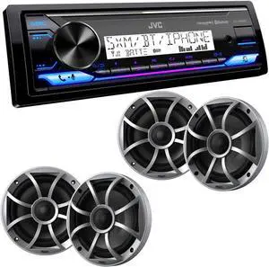 JVC KD-X38MBS Marine Digital Media Receiver with Bluetooth, USB, SiriusXM Ready, Conformal Coated PCB with 2 Pairs Wet Sounds RECON6-S 6.5" Marine Coax Speakers