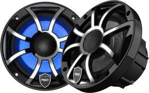 Wet Sounds REVO 6-XSB-SS Black XS / Stainless Overlay Grill 6.5 Inch Marine LED Coaxial Speakers (pair)
