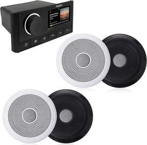 Fusion MS-RA670 Marine Receiver with 2 Pairs Fusion XS-F65CWB 6.5" Marine Speakers RGB LED Speakers, Includes White and Black Classic Grills