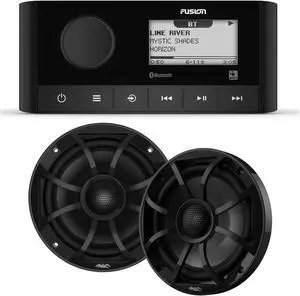 Fusion MS-RA60 Marine Stereo With 1 Pair of Wet Sounds RECON6-BG 6.5" Black Grill Marine Speakers