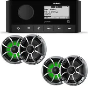 Fusion MS-RA60 Marine Stereo With 2 Pair of Wet Sounds RECON6-S-RGB 6.5" Silver Grill Marine Speakers with RGB Lighting