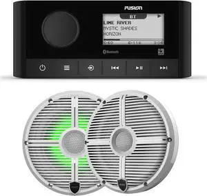 Fusion MS-RA60 Marine Stereo With 1 Pair of Wet Sounds RECON6-XWW-RGB 6.5" White Grill Marine Speakers with RGB Lighting