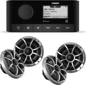 Fusion MS-RA60 Marine Stereo With 2 Pairs of Wet Sounds OE-65ic-S 6.5" Silver Grill Marine Speakers