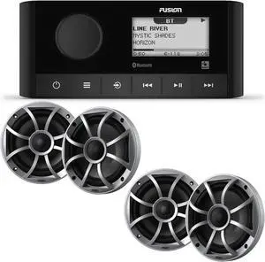 Fusion MS-RA60 Marine Stereo With 2 Pair of Wet Sounds RECON6-S 6.5" Silver Grill Marine Speakers
