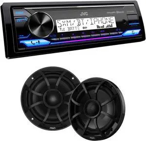 JVC KD-X38MBS Marine Digital Media Receiver with Bluetooth, USB, SiriusXM Ready, Conformal Coated PCB with 1 Pair Wet Sounds RECON6-BG 6.5" Marine Coax Speakers