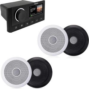 Fusion MS-RA670 Marine Receiver with 2 Pairs Fusion XS-F77CWB 7.7" Marine Speakers, Includes White and Black Classic Grills