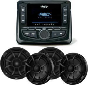 Wet Sounds WS-MC-2 Marine Radio with 2 Pairs Wet Sounds RECON 6-BG Recon Series 6.5" Coaxial speakers With Black XS Grille And Cone (Pair)
